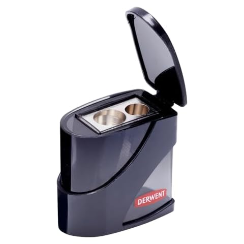 Derwent Twin Hole Pencil Sharpener, Black, 11.5mm & 8.25mm Cover