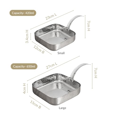 Image of Nestasia Stainless Steel Serving Dishes Set of 2 (420ml, 650ml) - Hammered Flat-Base Square Steel Serving Pan with Handle | Rust, Stain & Scratch Resistant Serveware with Glossy Finish