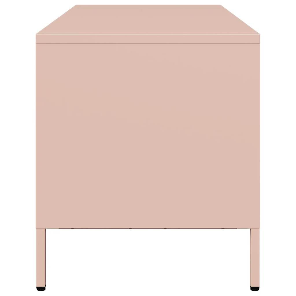 Mobile TV rosa in acciaio laminato a freddo, 101,5 x 39 x 43,5 cm, con 2 cassetti e 2 scomparti, moderno mobile basso per soggiorno e camera da letto, salvaspazio, con piedini per HiFi