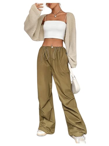Image of WDIRARA Women's Ribbed Knit Open Front Crop Cardigan Drop Shoulder Long Sleeve Sweater Tops