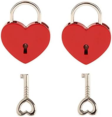 Small Metal Heart Shaped Padlock Mini Lock with Key for Jewelry Box Storage Box Diary Book,Pack of 2 (Red)