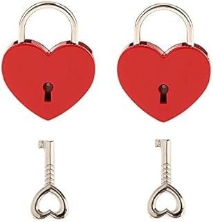 Small Metal Heart Shaped Padlock Mini Lock with Key for Jewelry Box Storage Box Diary Book,Pack of 2 (Red)
