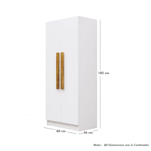 Image of Bniture 2 Door Wooden Wardrobe for Bedroom | Almirah for Clothes with 4 Shelves, Engineered Wood Wardrobe for Clothes | Cupboard for Bedroom (46D x 80W x 182H CM) | 3 Years Warranty (Frosty White)