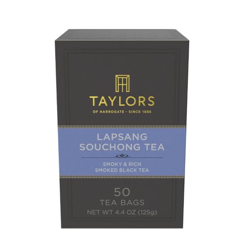 Taylors of Harrogate Lapsang Souchong, Black Tea, Pillow Tea Bags, 50 Count (Pack of 1), Smoky, Rich and Strong, Caffeinated, Enjoy Hot or Iced, 50 Teabags