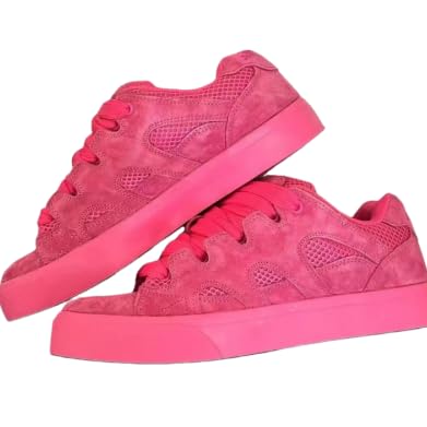 Neon Pink Suede Platform Sneakers - Chunky Lace-Up Casual Shoes | Bold Trendy Footwear for Street Style, Daily Outings & Eye-Catching Fashion Looks (Fuchsia,5)