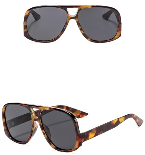 Image of Retro Square Aviator Sunglasses for Women Men Oversized Trendy Style Vintage 70s Square Aviators Sun Glasses (Tortoise Grey)