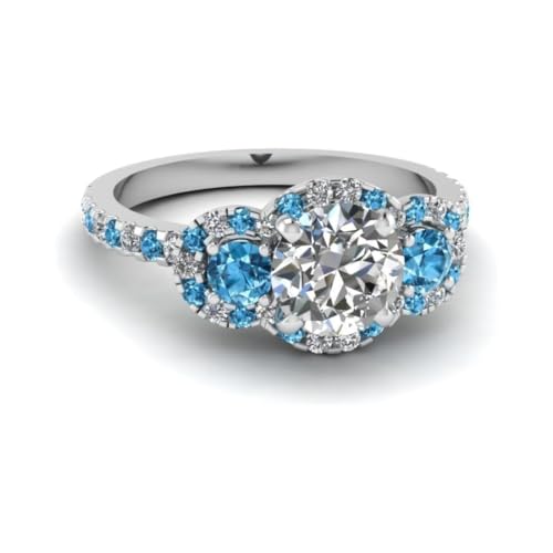 Image of 55Carat Choose Your Gemstone Delicate 3 Stone Halo Diamond CZ Ring Sterling Silver Round Shape Halo Engagement Rings Everyday Jewelry Wedding Jewelry Handmade Gifts for Wife US Size 4 to 12