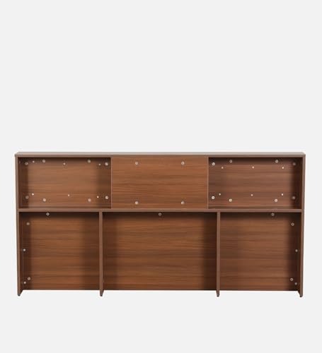 Image of Mintwud Pepperfry Yokohama Queen Size Bed in Planked Walnut Finish with Box Storage & Upholstered Headboard Storage | Stylish & Functional Wooden Bed with Ample Storage Space