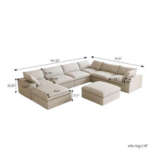 Cloud Modular Sectional Sofa Couch,Oversized Couch 8 Seater,160.6" U Shaped Convertible Couches with Storage Ottoman for Living Room,Sofa Covers Washable&Replaceable(Khkai)