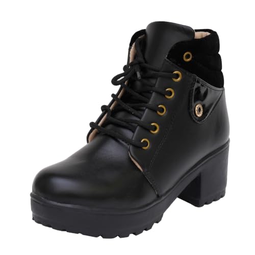 Image of XE Looks 100% Vegan Leather Women's Ankle Boots | Stylish & Trendy Lace-Up Design with Heel | Durable Leather Upper & Cozy Lining | Trendy & Stylish Boots For Girls & Women