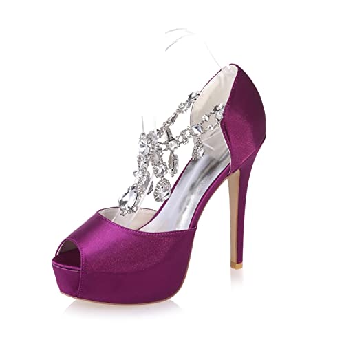 Talons pour femmes en satin avec plateforme bouts ouverts et cristaux