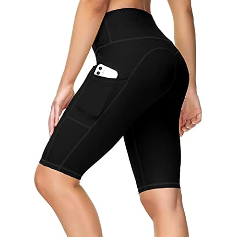 ALONG FIT Radlerhose-Damen Kurze mit Taschen High Waist Tummy Control Activewear Sport Gym Yoga Sommer Compression Biker Short Leggings Outdoor Cover
