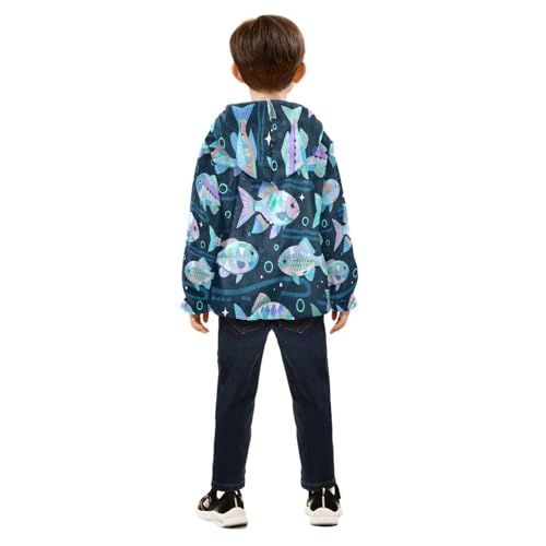 Colorful Fish on Dark Background Toddler Fleece Jacket Girl Boys Hooded Fleece Jacket Coat Warm Outwear Zip-up 3-10T4