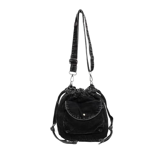 Denim Crossbody Bag Small Drawstring Phone Bag Casual Bucket Purse Shoulder Messenger Bag