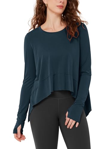 Image of ODODOS Soft Modal Long Sleeve Crop Top for Women with Thumb Hole Athletic Gym Workout Cropped Yoga Shirts
