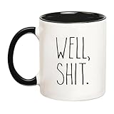 YOLANDEEUROKOK Well, Shit Mug, Cute Mug, Office Mug, Gifts for Her, Gifts for Him, 11 Oz Novelty Coffee Mug/Cup, Black