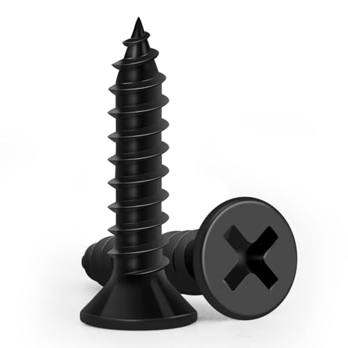 Image of Wood Screws 3 /4 Inch, FIXLINK Premium Flat Head Phillips Black Wood Screws 120 PCS, Self Tapping Electrophoresis Used in Indoor Furniture, Woodworking (#8 x 3 /4 inch)