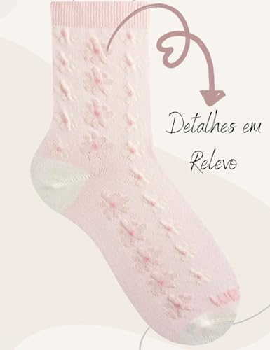 Kit 06X Pares Meia Feminina Alto Relevo Cano Médio Tam 34 a 39 - Rikam