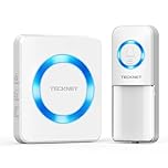 TECKNET Wireless Doorbell, IP65 Waterproof Plug in Doorbell with Battery Operated Push Button, Door Bells Wireless Cordless Door Chime Kit, up to 400m Long Range, 60 Chimes and Blue LED Flash(White)