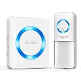 TECKNET Wireless Doorbell, IP65 Waterproof Plug in Doorbell with Battery Operated Push Button, Door Bells Wireless Cordless Door Chime Kit, up to 400m Long Range, 60 Chimes and Blue LED Flash(White)
