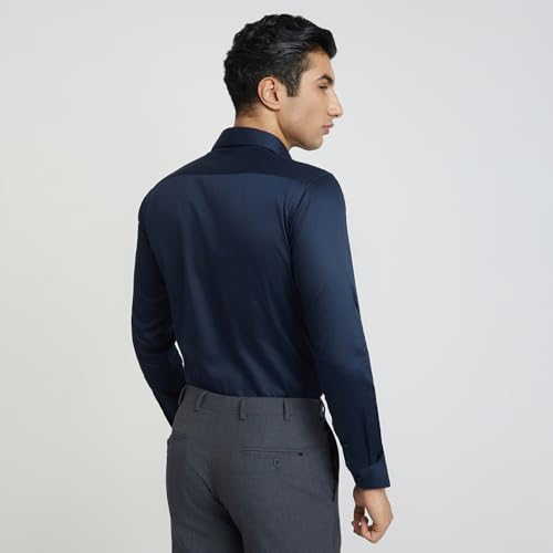 Image of Raymond Men Cotton Slim Fit Solid Pattern Semi Cut Away Collar Formal Shirt