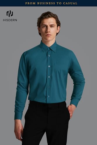 Image of HISDERN Mens Dress Shirts Long Sleeve Button Down Casual Shirts for Men Inner Contrast Formal Business Tuxedo Wedding Shirt
