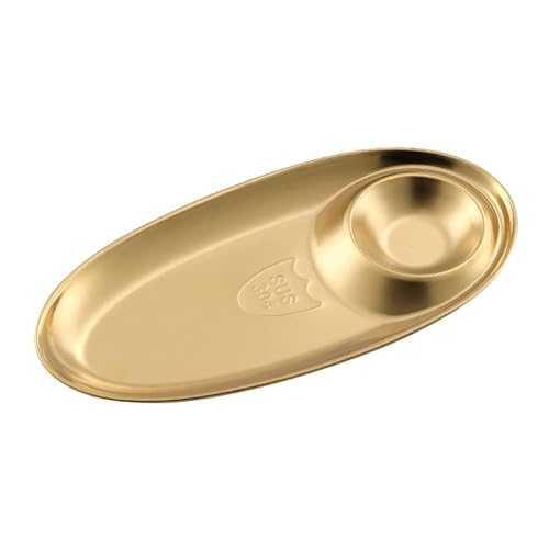 Kitchen Stainless Steel Snack Plate - Grid Oval Cutlery Sauce Wes...