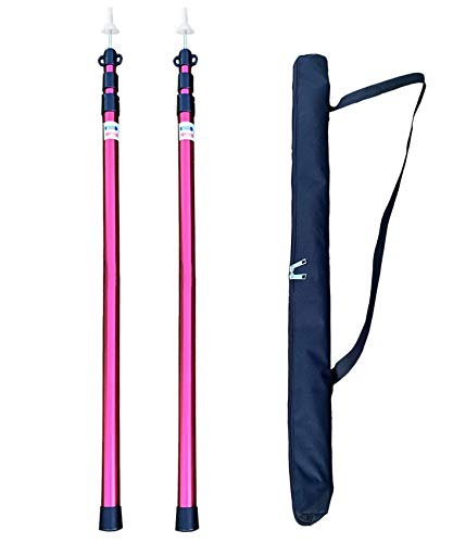 タープポール アルミテントポール 伸縮式 スライド式 組立不要 ワンタッチ 0.9m-2.3m 2本セット 収納付き (レッド2本セット)