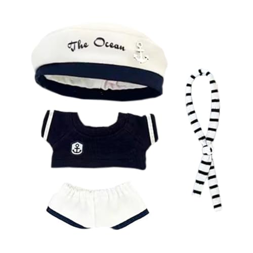 niannyyhouse 10cm Doll Clothes Scarf Hat T-Shirt Pants Sailor Suit 4 inch Stuffed Animal Clothing (Blue)