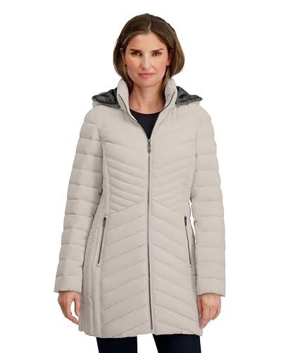 Image of Nautica Women's Stretch Puffer Jacket- Wind & Water-resistant Winter Coat Faux Fur Lined Hood