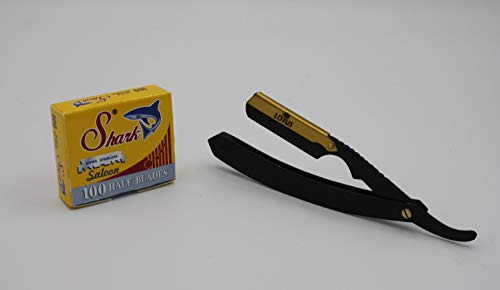 Lotus Professional Premium Straight Edge Barber Razor + Shark Single Edge Razor Blades 100ct