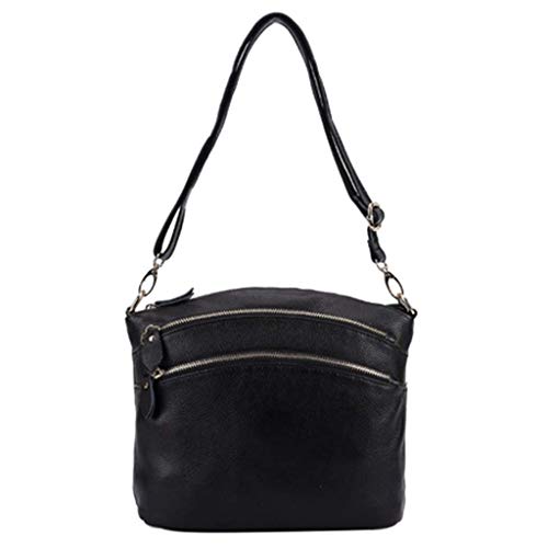 Sacoche à main portés épaule en cuir véritable noir pour femme élégante