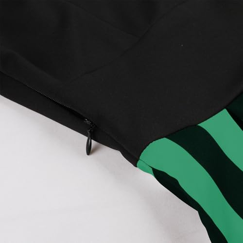 Image of ODIZLI Women's 1950s Retro Dress Short Sleeve Notched Lapel Polka Dot Stripe Swing Dress with Belt Cocktail Dress