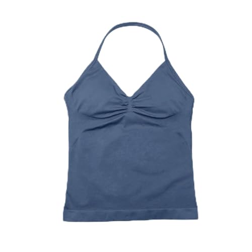 Longline Strappy Top Sport Yoga Vest Donna Fitness Tank Top Palestra Bella Open Back Bra Running Allenamento Halter, Blu e grigio, S