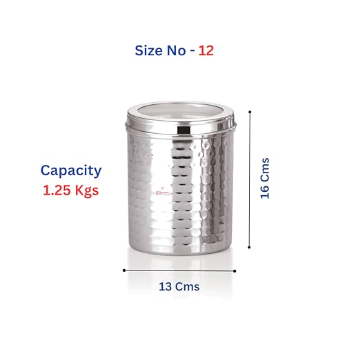 Image of Ebun Stainless Steel Containers for Kitchen Storage Set | Steel Storage Containers for Kitchen | Steel Containers with Lid | Hand Hammered Texture Airtight Steel Containers 1.25 Kgs | Pack Of 6