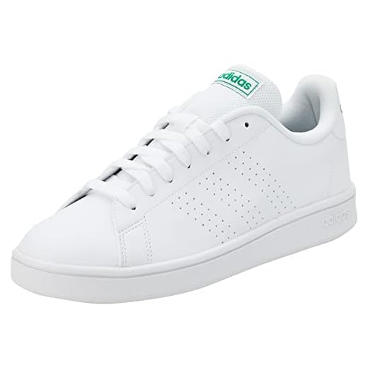 adidas Men's Cloudfoam Advantage Clean Sneakers, Footwear White/Footwear White/Green, 5.5 M US