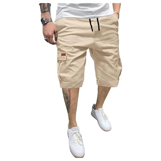 YAOHUOLE Hommes Shorts Bermudas Cargo Militaire Outdoor Multi Poches Shorts La Plage Homme Beige 2XL