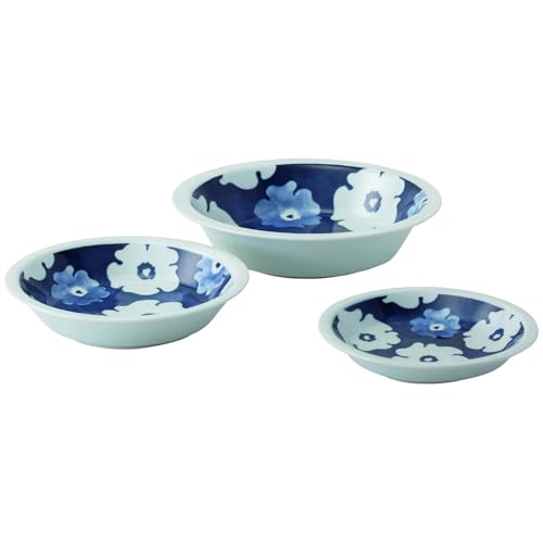 西海陶器 波佐見焼 「 藍花 」 入れ子皿 大皿 中皿 小皿 3枚セット 食器セット 取皿 まめ皿 しょうゆ皿 小鉢 ボウル 電子レンジ 食洗機対応 日本製 31102