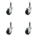 Stainless Steel Hard Rubber Swivel Expanding Stem Caster Set of 4 w/3" x 1.25" Black Wheels and 3/4" Stems - Includes 4 Swivel - 1100 lbs Total Capacity - Service Caster Brand