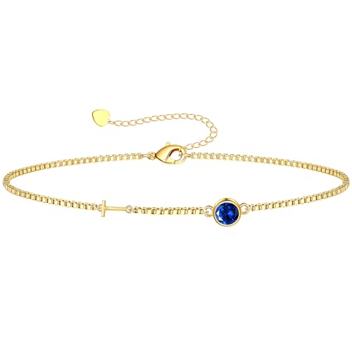 Image of Birthstone Bracelets for Women, Initial Bracelet Teen Stocking Stuffers Birthday Gifts for Teen Girls Initial Bracelet Trendy Letter A-Z Dainty Bracelet 21st 30th Mom Birthday Gift Birthstone Jewelry