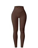 YOAKUKA Yoga Ribbed Leggings for Women High Waisted Tummy Control Seamless Butt Lifting Crossover Workout Gym Athletic Pants Coffee