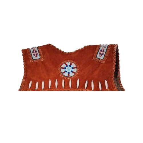 Men's Traditional Cowboy Western Vest | Brown Native American Style Suede Leather Vest Golden Fringe & Bead4