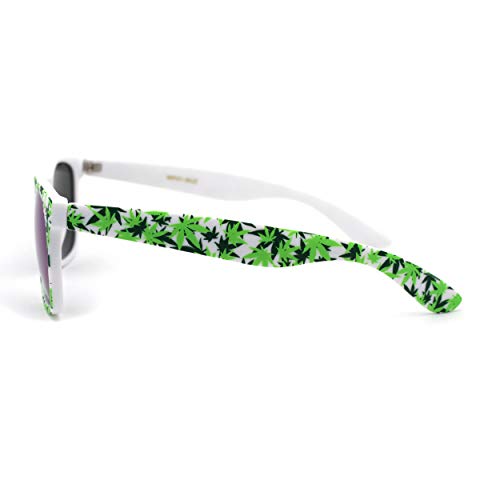 Image of Marijuana Pot Leaf Print Hipster Horn Rim Plastic Retro Sunglasses
