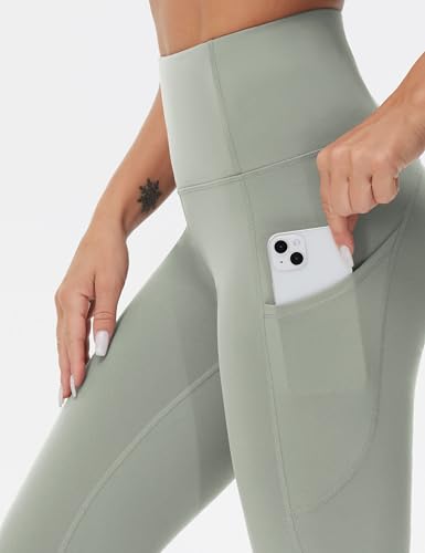 Image of THE GYM PEOPLE Thick High Waist Yoga Pants with Pockets, Tummy Control Workout Running Yoga Leggings for Women