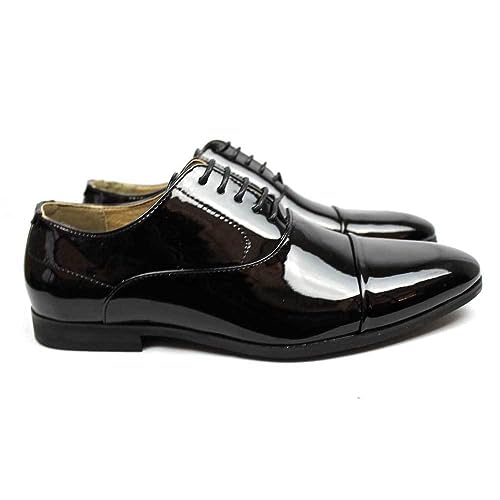 Men's Cap Toe Dress Patent Black Lace up Oxfords Tuxedo Shoes by Azar3