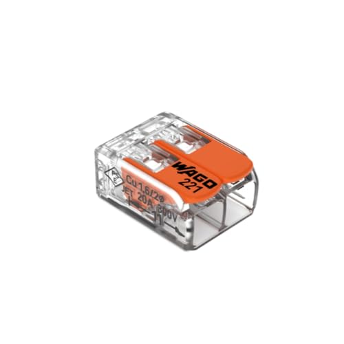 Wago, Borne à Levier 221, Sachet de 10, 2 Entrées, Compatible Fils Rigides, Semi-Rigides, Souples 0,14-4 mm², Tension 450V, 32A, Dénudage 11mm,...
