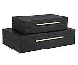 HofferRuffer Faux Leather Decorative Boxes Set of 2, Large Nesting Keepsake Box Accessory Organizer Jewelry Organizer with Hinged Lid, Stacking Storage Box Container for Home or Office (Black)