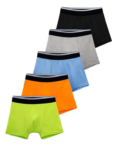 TIICHOO Washable Incontinence Underwear for Boys Cotton Reusable Boxer Briefs 5 Pack (Medium Black/Gray/Blue/Orange/Neon Green)