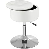 GREENSTELL Vanity Stool with Storage, 19' to 23' Height Adjustable PU Leather Vanity Chair, 360° Swivel Makeup Stool with Removeable Tray, Modern Ottoman for Bedroom Bathroom, White
