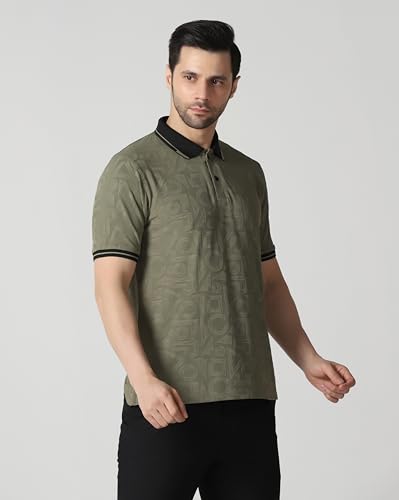 Image of TOPLOT Men's Premium Jacquard Polo T-Shirt | Geometric Textured Design | Contrast Collar & Cuffs | Soft Breathable | Perfect for Office & Casual Wear | Available in Pack of 2 (5281)